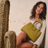 Handbag with shoulder strap, green color, Collection reunion. 30x20x12 cm