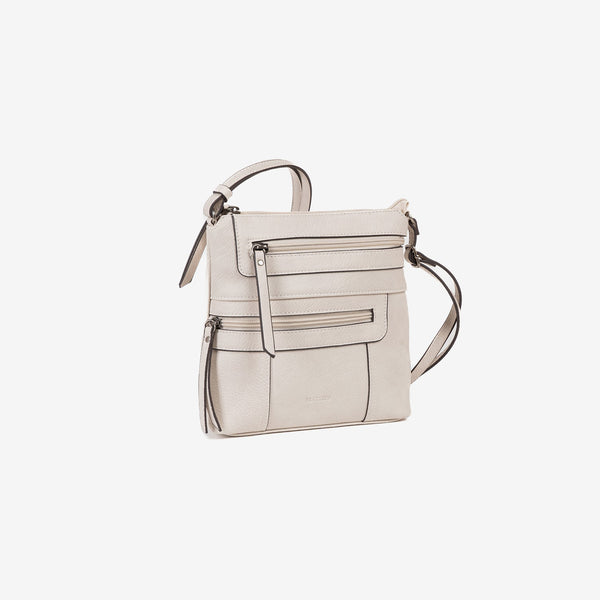 Bandolera pequeña para mujer, color beig, Serie minibags esmeralda. 20x21x05 cm