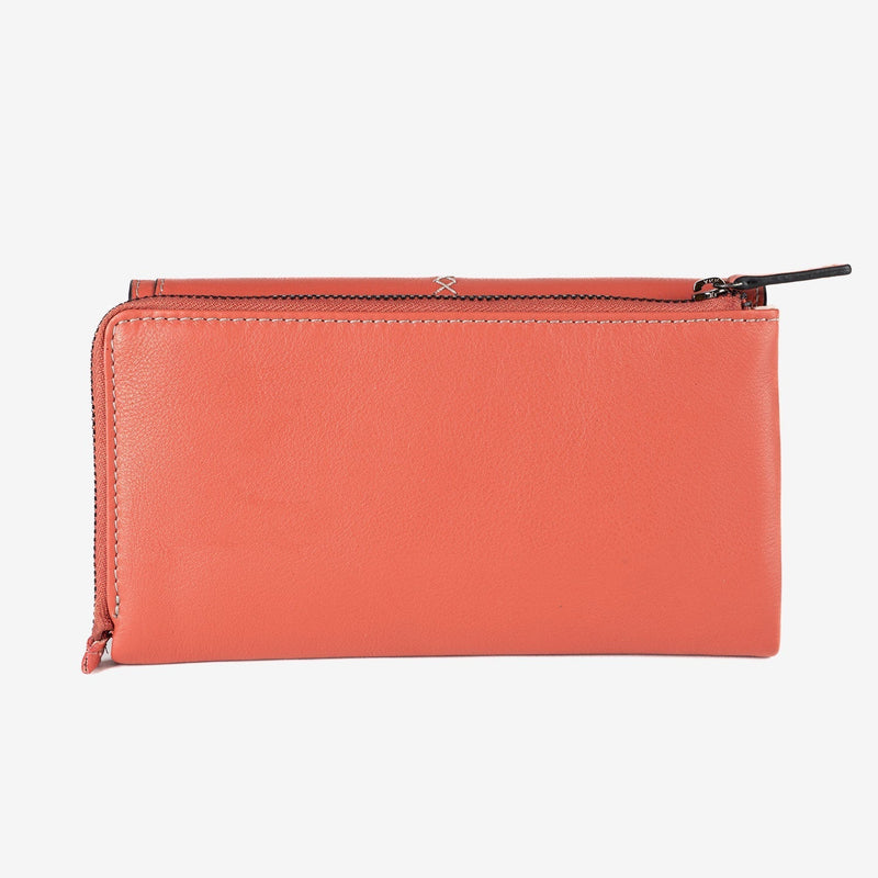 Billetero de piel para mujer, Serie stitch leather. 19x10 cm - Matties Bags