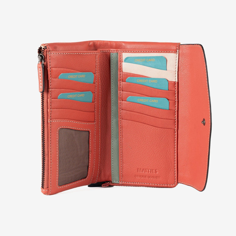 Billetero de piel para mujer, Serie stitch leather. 19x10 cm - Matties Bags