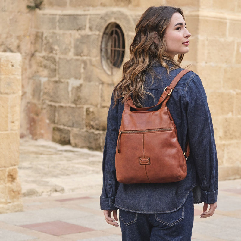 MOCHILA PIEL LAVADA PARA MUJER, 31x31x11 CM - Matties Bags