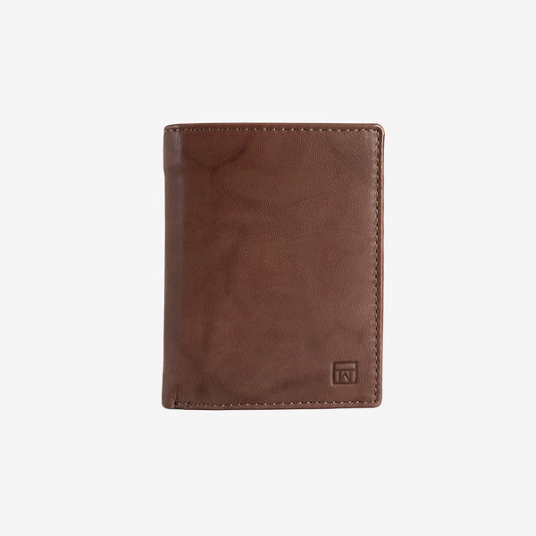 Natural leather wallet for men, brown, ANTIC-NAPPA/LEATHER Series. DIMENSIONS:8.5x11.5 cm