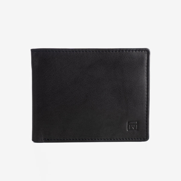 Natural leather wallet for men, black, ANTIC-NAPPA/LEATHER Series. 11x9cm