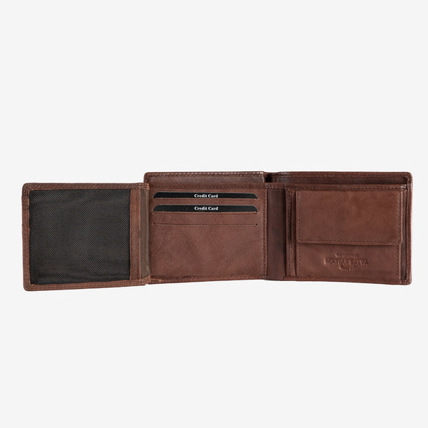 Natural leather wallet for men, brown, ANTIC-NAPPA/LEATHER Series. DIMENSIONS:11x9 cm