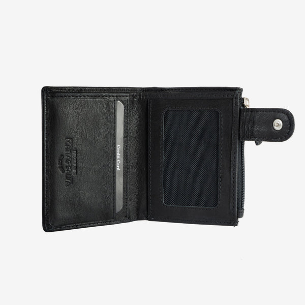 Natural leather wallet for men, black, ANTIC-NAPPA/LEATHER Series. DIMENSIONS:8x10.5 cm