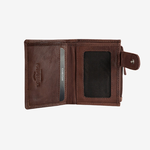 Natural leather wallet for men, brown, ANTIC-NAPPA/LEATHER Series. DIMENSIONS:8x10.5 cm