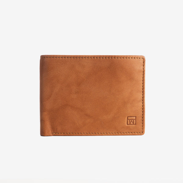 Natural leather wallet for men, leather color, ANTIC-NAPPA/LEATHER Series. 10.5x8cm
