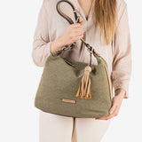 Shoulder bag for women, khaki color, Holbox series. 32.5x29x12cm