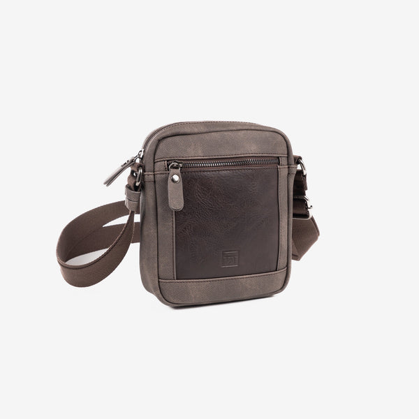 Men's shoulder bag, brown, Canvas Collection. 16x20cm