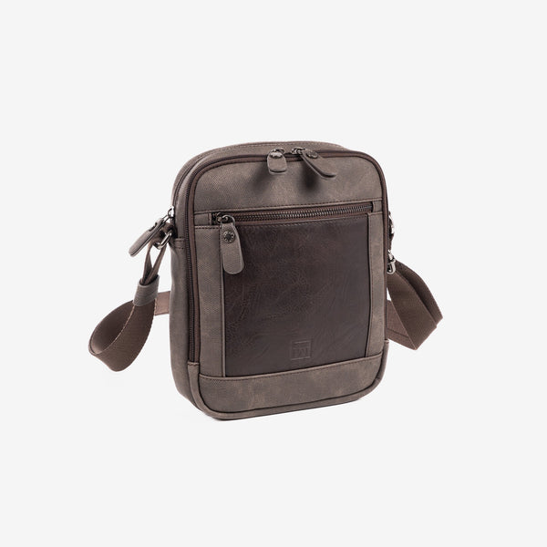 Men's shoulder bag, brown, Canvas Collection. 19x24cm