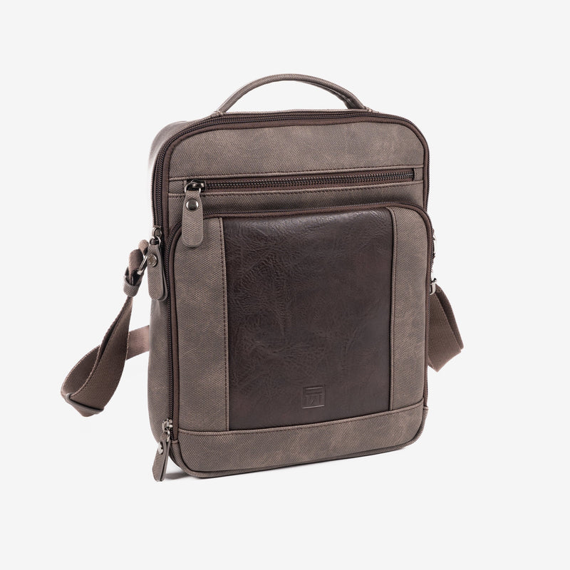 Men's shoulder bag, brown, Canvas Collection. 23.5x30cm
