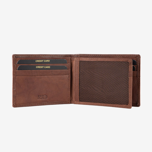 Billetero en piel natural para hombre, color marrón, Serie ANTIC-NAPPA/LEATHER. 10.5x8 cm
