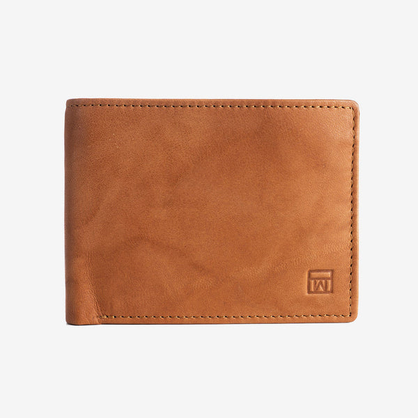 Natural leather wallet for men, leather color, ANTIC-NAPPA/LEATHER Series. 10.5x8cm
