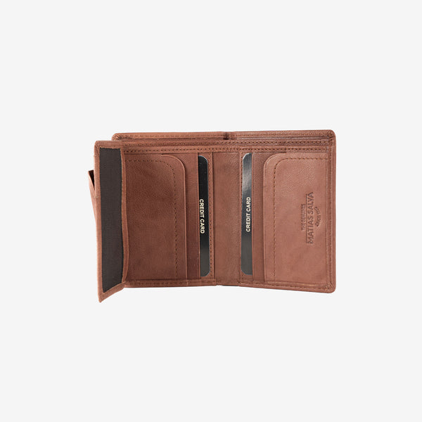 Natural leather wallet for men, brown color, ANTIC-NAPPA/LEATHER Series. 8.5x11 cm