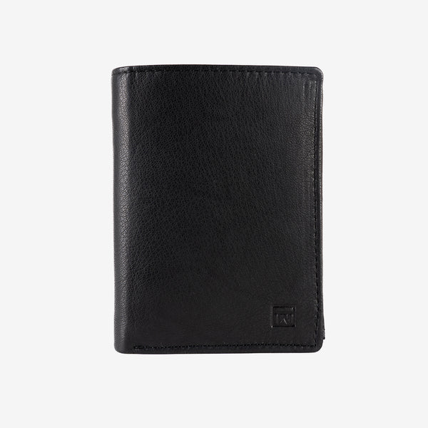 Natural leather wallet for men, black color, ANTIC-NAPPA/LEATHER Series. 8.5x11 cm