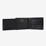 Leather wallet for men, black color, engraved series. 11x9 cm