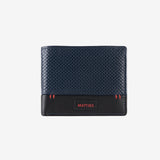 Leather wallet for men, blue color, engraved series. 11x9 cm