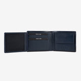 Leather wallet for men, blue color, engraved series. 11x9 cm