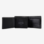 Leather wallet for men, blue color, engraved series. 11x9 cm