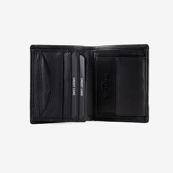 Leather wallet for men, black color, engraved series. 9x11 cm