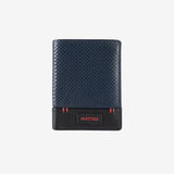 Leather wallet for men, blue color, engraved series. 8x11 cm