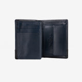 Leather wallet for men, blue color, engraved series. 8x11 cm