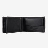 Leather wallet for men, black color, engraved series. 10.5x6.5 cm