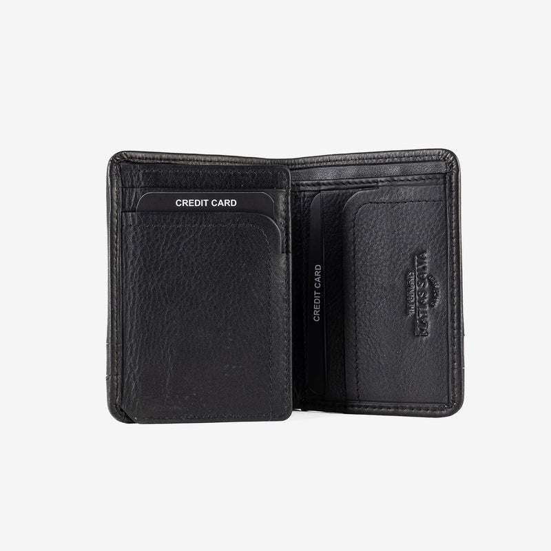 Leather wallet for men, black color, Color series/leather. 8.5x11 cm