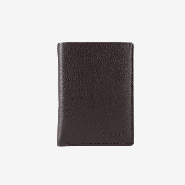 Billetero de piel para hombre, color café, Serie spongy/leather. 8.5x10.5 cm