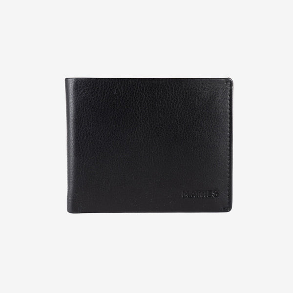 Leather wallet for men, black color, Spongy/Leather series. 12x9.5 cm