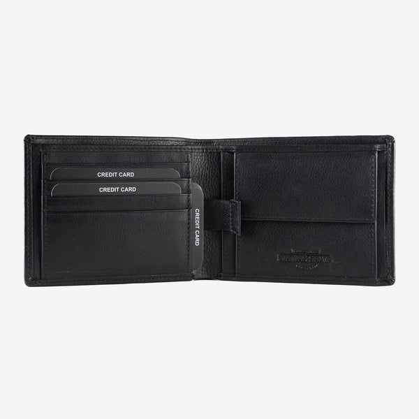 Leather wallet for men, black color, Spongy/Leather series. 12x9.5 cm