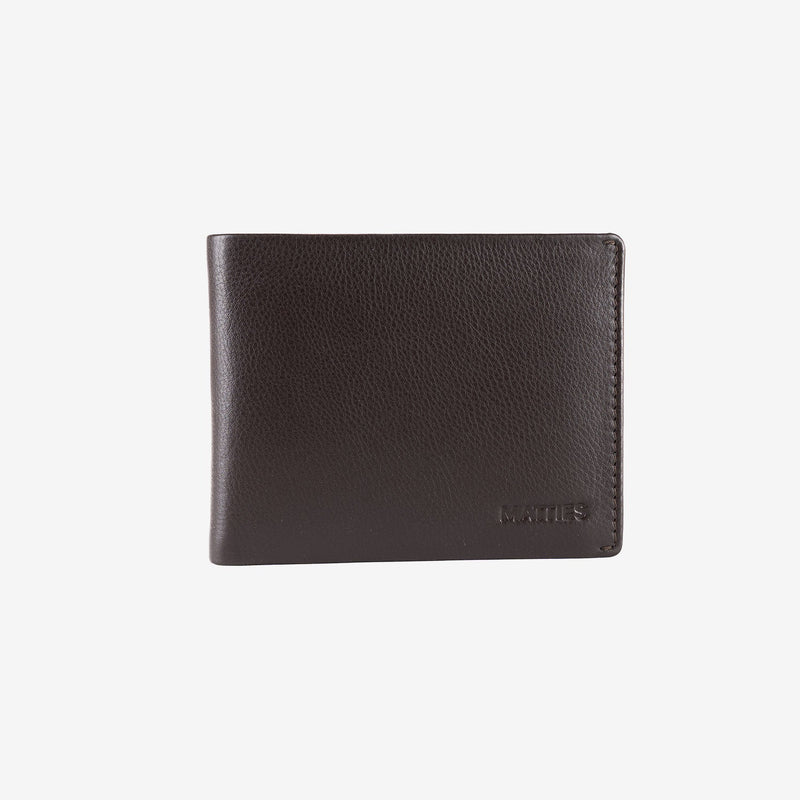 Billetero de piel para hombre, color café, Serie spongy/leather. 12x9.5 cm