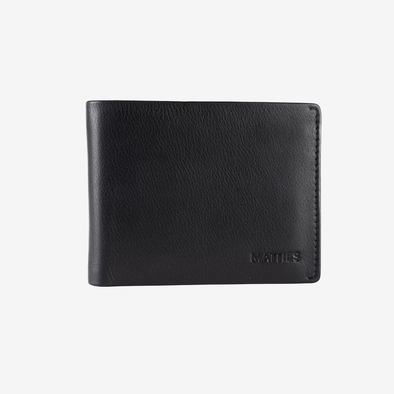 Leather wallet for men, black color, Spongy/Leather series. 12x9.5 cm