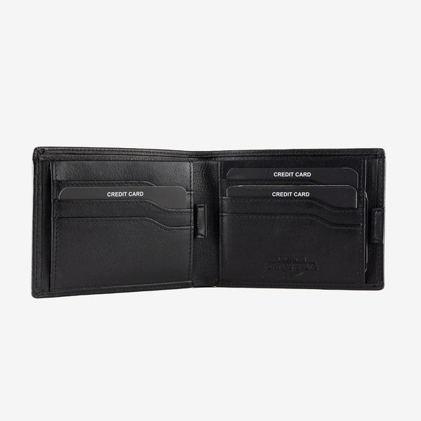 Leather wallet for men, black color, Spongy/Leather series. 12x9.5 cm