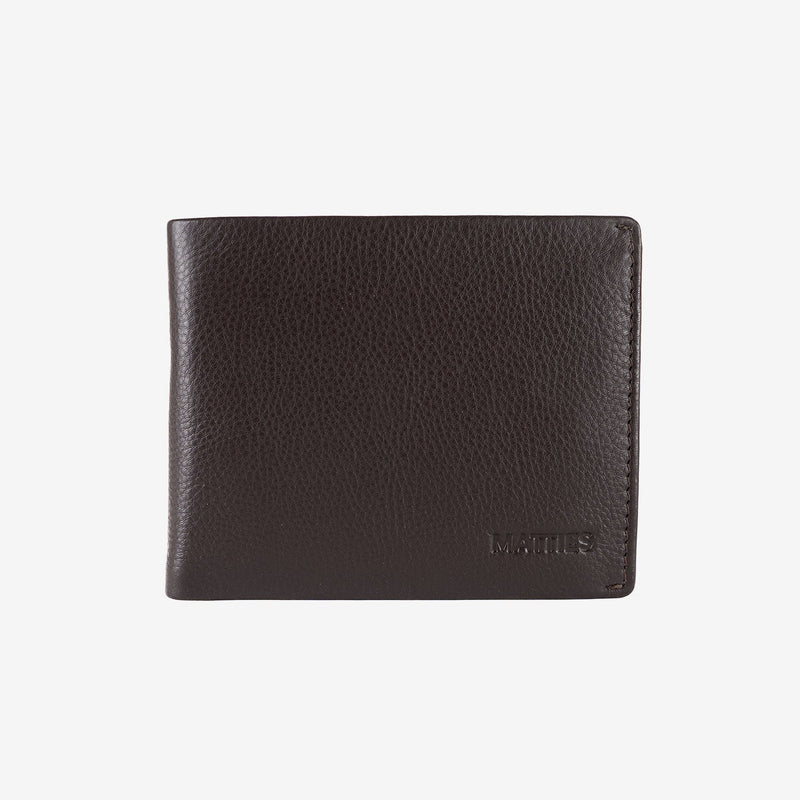 Billetero de piel para hombre, color café, Serie spongy/leather. 12x9.5 cm