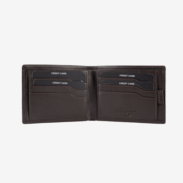 Leather wallet for men, brown color, Spongy/Leather series. 12x9.5 cm