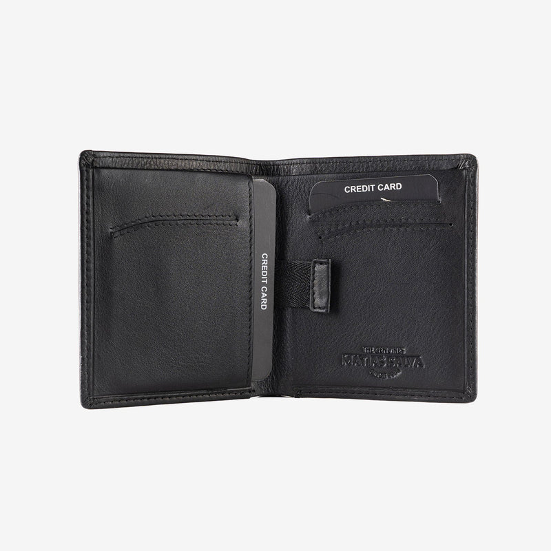 Leather wallet for men, black color, Spongy/Leather series. 9x10.5 cm