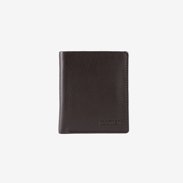 Billetero de piel para hombre, color café, Serie spongy/leather. 9x10.5 cm