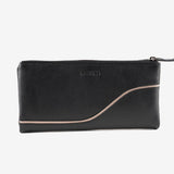 Leather wallet for women, black color, Line leather series. 19.5x10 cm