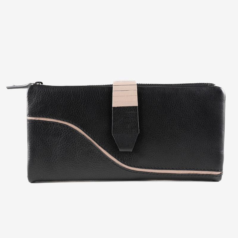 Billetero de piel para mujer, Serie line leather. 19.5x10 cm