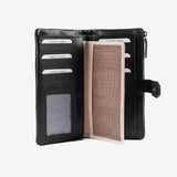 Leather wallet for women, black color, Line leather series. 19.5x10 cm