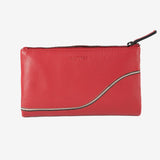 Leather wallet for women, red color, Line leather series. 17x10 cm