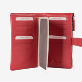 Leather wallet for women, red color, Line leather series. 17x10 cm