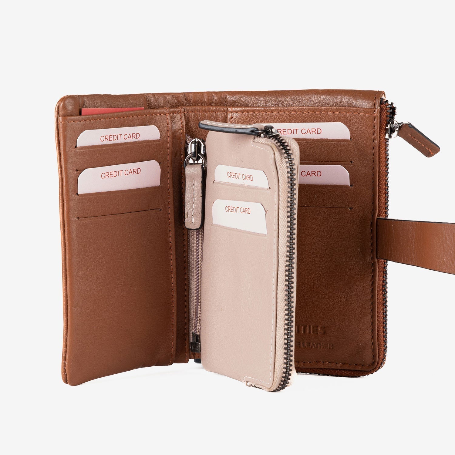 Billetero de piel para mujer, Serie line leather. 14.5x09 cm