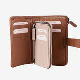 Billetero de piel para mujer, Serie line leather. 14.5x09 cm