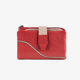 Leather wallet for women, red color, Line leather series. 14.5x09 cm