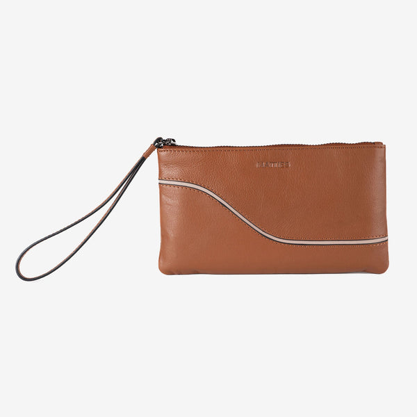 Monedero de piel para mujer, color cuero, Serie line leather. 19.5x10.5 cm