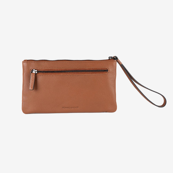 Monedero de piel para mujer, color cuero, Serie line leather. 19.5x10.5 cm