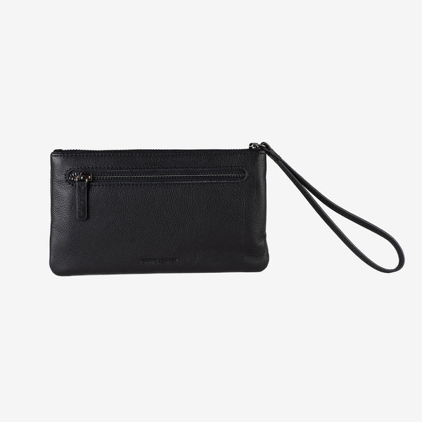 Monedero de piel para mujer, color negro, Serie line leather. 19.5x10.5 cm