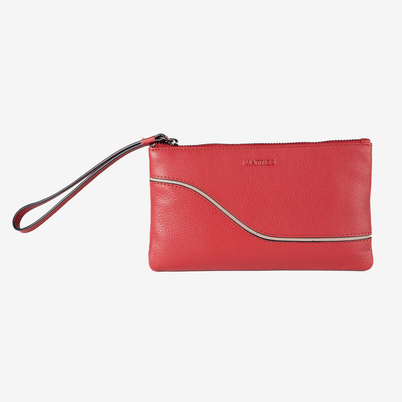 Monedero de piel para mujer, color rojo, Serie line leather. 19.5x10.5 cm